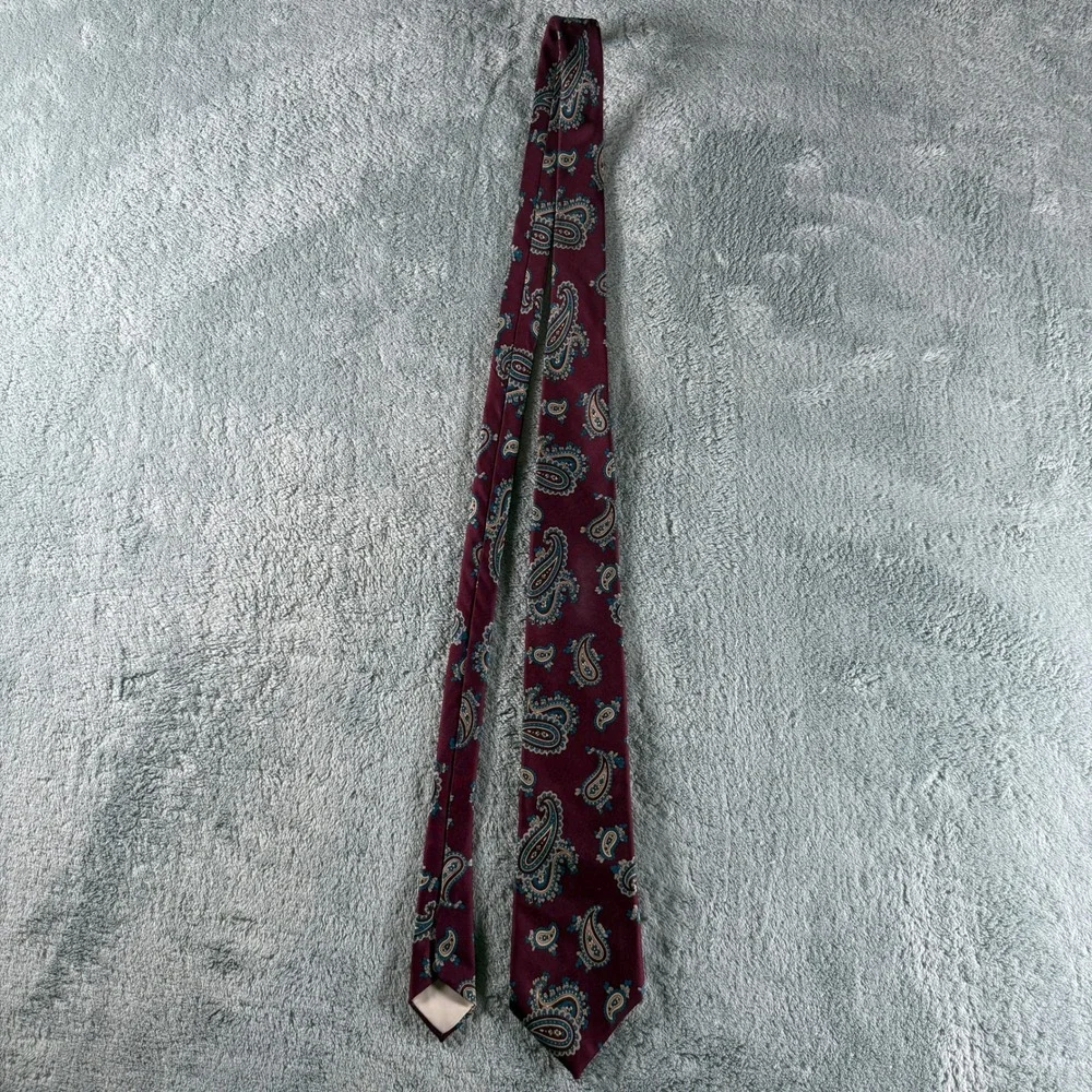 Burgundy Paisley Silk Blend Necktie Teal Tan Navy Pattern Mens Formal Tie